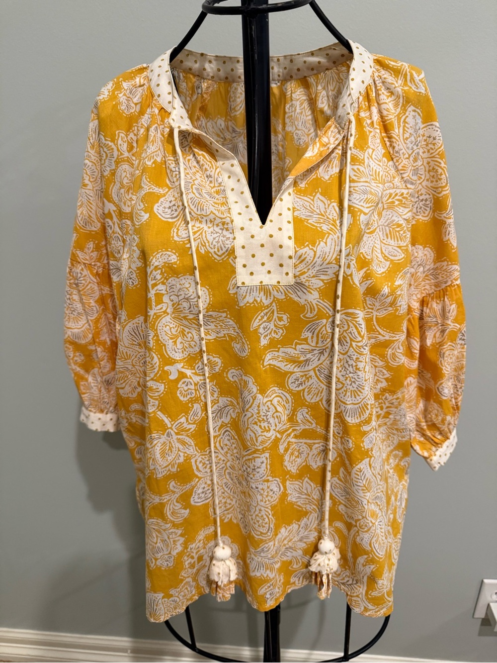 ivy jane Yellow Floral Tunic with White Tassel Details